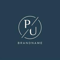 Initial letter PU logo monogram with circle line style vector