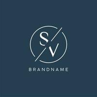 Initial letter SV logo monogram with circle line style vector