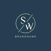 Initial letter SW logo monogram with circle line style vector