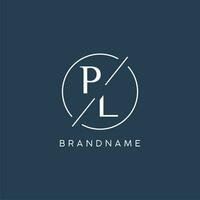 Initial letter PL logo monogram with circle line style vector