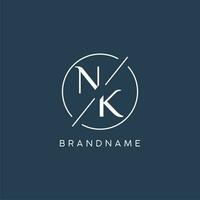 Initial letter NK logo monogram with circle line style vector