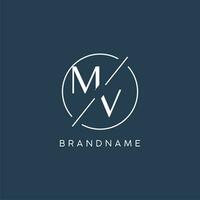 Initial letter MV logo monogram with circle line style vector