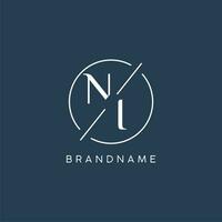 Initial letter NI logo monogram with circle line style vector