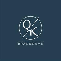 Initial letter QK logo monogram with circle line style vector