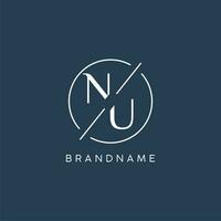 Initial letter NU logo monogram with circle line style vector