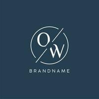 Initial letter OW logo monogram with circle line style vector