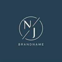 Initial letter NJ logo monogram with circle line style vector