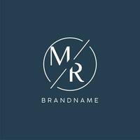 Initial letter MR logo monogram with circle line style vector