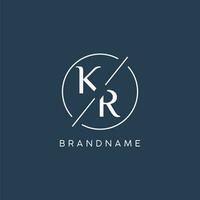 Initial letter KR logo monogram with circle line style vector