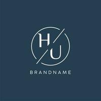 Initial letter HU logo monogram with circle line style vector