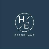 Initial letter HE logo monogram with circle line style vector