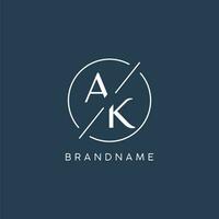 Initial letter AK logo monogram with circle line style vector