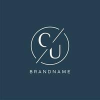 Initial letter CU logo monogram with circle line style vector