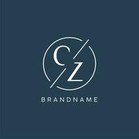 Initial letter CZ logo monogram with circle line style vector