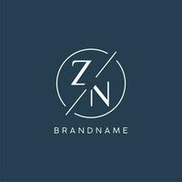 Initial letter ZN logo monogram with circle line style vector