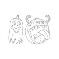 Set of Halloween pumpkins, autumn holiday. A pumpkin with a carved smile. Line art. vector