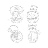 Set of Halloween pumpkins, autumn holiday. A pumpkin with a carved smile. Line art. vector