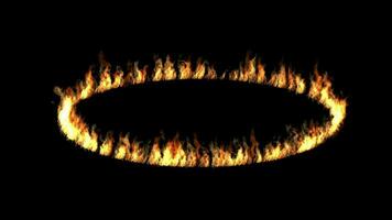 Ground fire flame oval ring burning animation on black background video