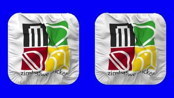 Zimbabwe krekel, zc vlag icoon in schildknaap vorm geïsoleerd met duidelijk en buil textuur, 3d weergave, groen scherm, alpha matte video