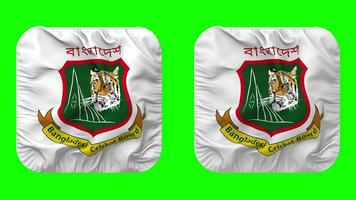 Bangladesh Cricket Board, BCB Flag Icon in Squire Shape Isolated with Plain and Bump Texture, 3D Rendering, Green Screen, Alpha Matte video