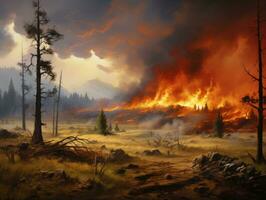 Landscape with a wildfire burning out of control photo