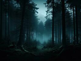 Spooky Halloween background with dark forest landscape photo