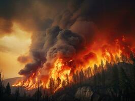 Natural disaster of a landscape with wildfire burning photo