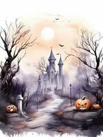 Watercolour painting of a Halloween landscape photo