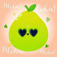 Cute funny Pomelo character. Vector hand drawn cartoon kawaii character illustration icon. Isolated on pink background. Pomelo fruit character concept. Aloha card