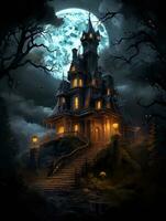 Halloween background with spooky castle photo