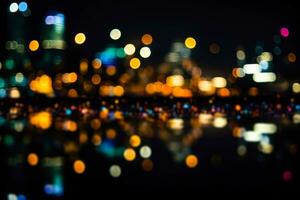 Abstract night light of cityscape bokeh. Blur urban city street road with people walking and lighting bokeh for background. photo