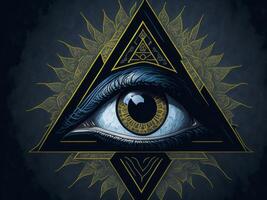 All Seeing Eye in triangle, AI generated photo