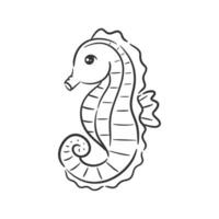 Hand drawn cute seahorse design for coloring vector