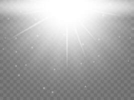 Sunlight on a background. Isolated white rays of light. Vector illustration