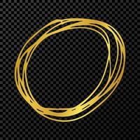 Hand drawn scribble circle. Gold doodle round circular design element on dark vector