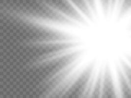 Sunlight on a background. Isolated white rays of light. Vector illustration