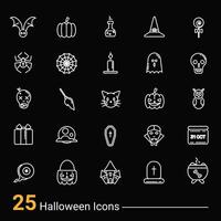 Set of 25 Halloween outline icons with Halloween signs and symbols vector