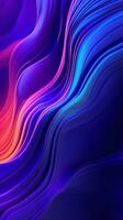 Abstract neon background waves glowing in ultraviolet spectrum. Social media stories template. AI Generative photo