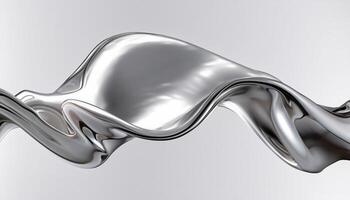 Abstract silver gradient background. Flow chrome liquid metal waves. AI Generative photo