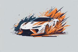 Dynamic racing car in splashes. Extreme sport illustration. AI generated. photo