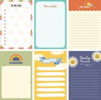 plano diseño vector linda vistoso notas cuaderno a hacer lista planificador diario colección conjunto