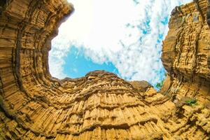 The Pha Chor cliffstone is a popular tourist destination in Thailand. Pha Chor are carved earthen pillars that are a result of nature. Chiang mai, Chiangmai. photo