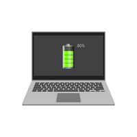 Laptop computer with low battery icon on screen, flat vector illustration EPS 10.