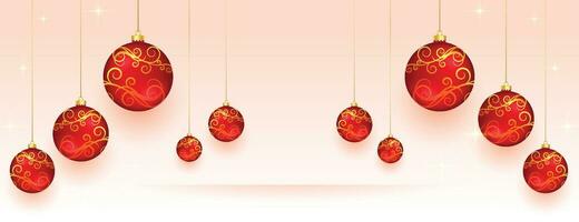 Set red Christmas ball and transparent glass with snow effect isolated. Collection different Christmas ball template. New year toy decoration - stock vector