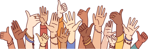 Hands diverse people showing thumbs up or greeting gestures symbolize unity and harmony in society png