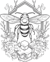 Bee decoration illustration in black and white  AI Generative png