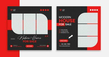 Creative real estate social media design, modern building, resident, house and home vector template