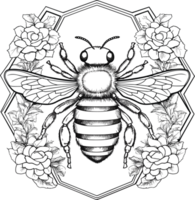 Bee decoration illustration in black and white  AI Generative png