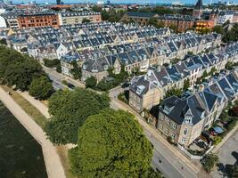 Aerial view of the rooftops of Kartoffelraekkerne neighborhood, in Oesterbro, Copenhagen, Denmark. photo