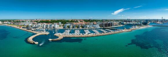 View of the Helsinborg city centre and the port of Helsingborg in Sweden. photo